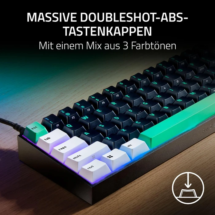 Razer Reclusa X Mini 65%, schwarz/weiß/grün, LEDs RGB, Razer ORANGE Tactile Gen-3, USB, DE