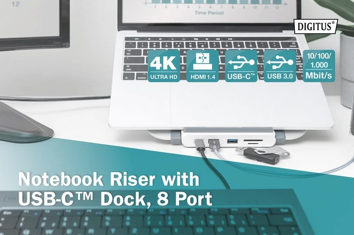 Digitus Variabler Notebook-Ständer mit integrierter USB-C Docking Station, USB-C 3.0 [Buchse]