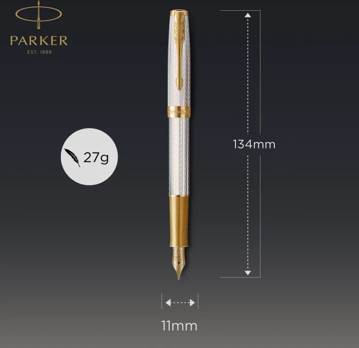 Parker Sonnet silver mistral/gold trim, rechte Hand, fein, Geschenkbox (2119792) – Bild 6