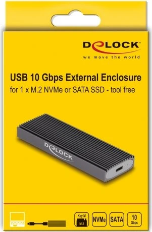 DeLOCK Externes Gehäuse für M.2 NVMe/SATA SSD, USB-C