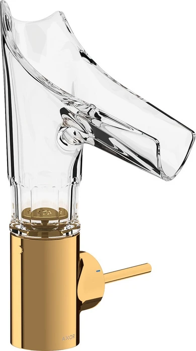 Hansgrohe Axor Starck V 140 Waschbeckenarmatur mit facettenschliff Glasauslauf polished goldoptik