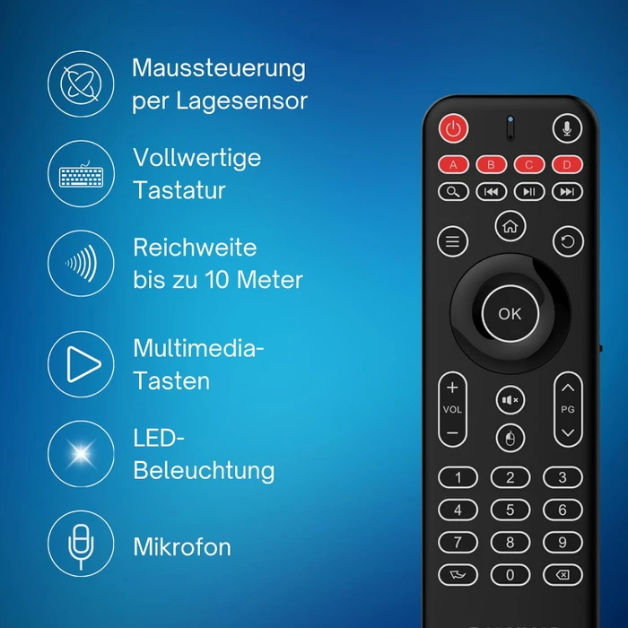 Orbsmart AM-1 Pro Airmouse Fernbedienung mit Mini-Tastatur, DE, USB-A