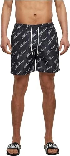 Urban Classics Pattern Badeshorts black script logo (Herren)