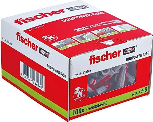 fischer DuoPower 6x50 Universaldübel, 6x50mm, 100 Stück