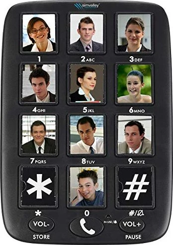 Simvalley Senioren-Festnetz-Telefon mit 12 Foto-Schnellwahl-Tasten schwarz