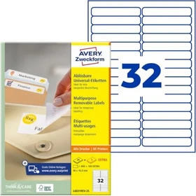 Avery-Zweckform Etiketten, 96x16.9mm, ablösbar, weiß, 30 Blatt (960 Etiketten)
