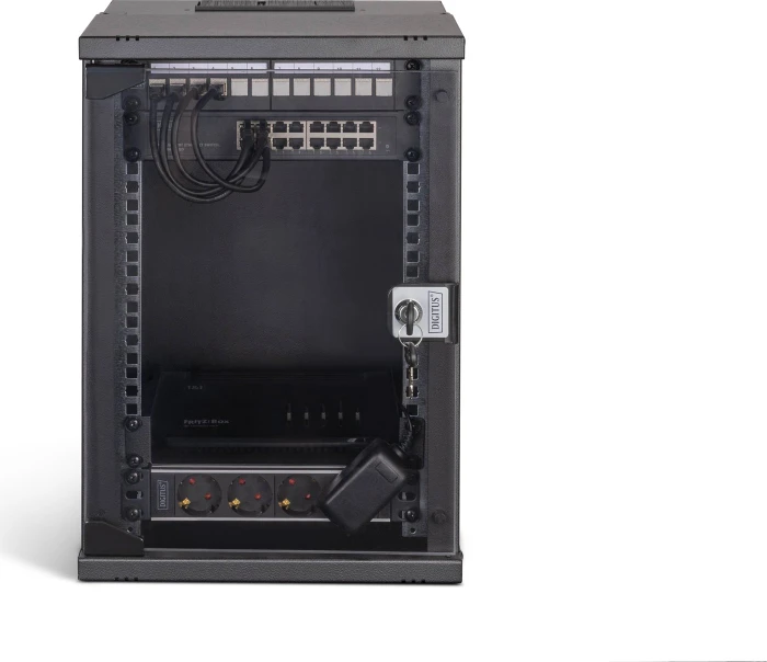 Digitus Professional SoHo Pro Line 10" Wandgehäuse SET 9HE, unmontiert, Sicherheitsglastür, IP20, RAL 9005, 300mm tief