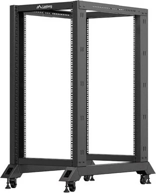 Lanberg Open Rack Series 19" Open Frame Rack 22HE, 4-Pfosten, mit Rollen, Flat Pack, tiefenverstellbar, 550-790mm, RAL 9004, 1000mm tief