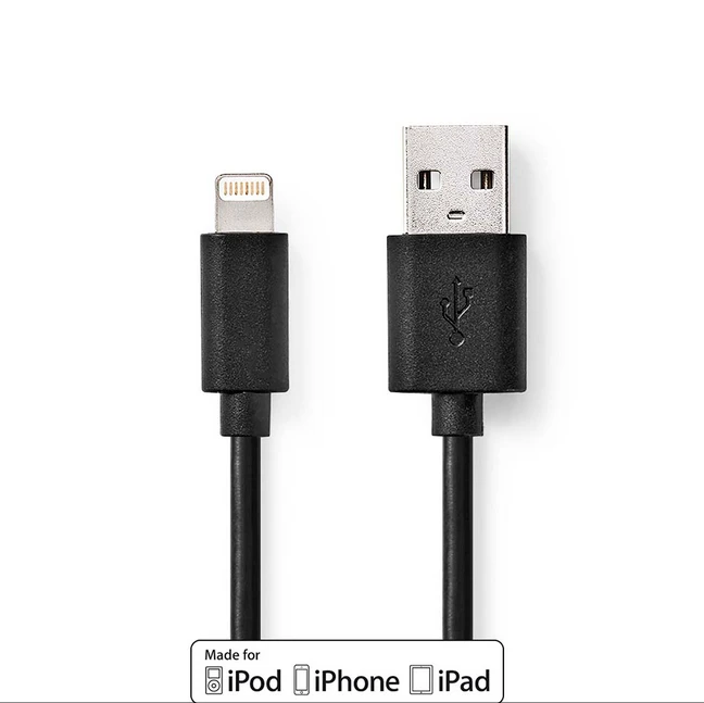 Nedis USB-Kabel USB 2.0 Apple Lightning 8-Pin/USB-A Stecker 1.0m schwarz