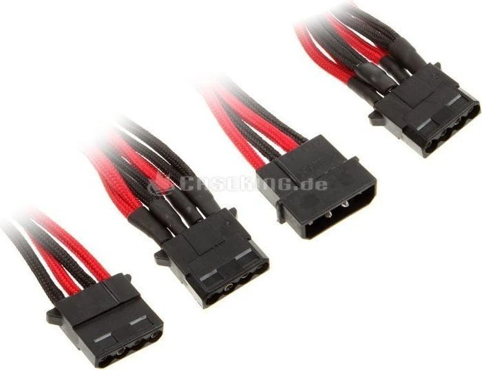 BitFenix Alchemy 4-Pin Molex auf 3x 4-Pin Molex 55cm, sleeved schwarz/rot