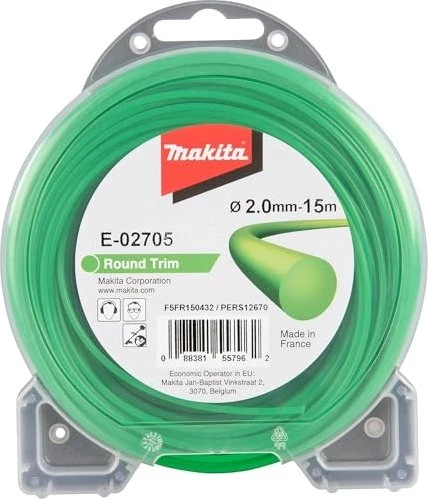 Makita Round Trim Trimmerfaden für Rasentrimmer, 2mm/15m