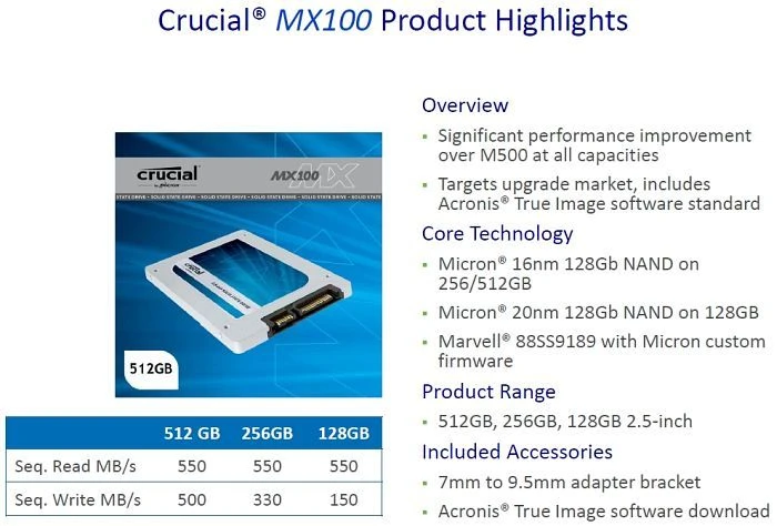Crucial MX100 256GB, 2.5" / SATA 6Gb/s