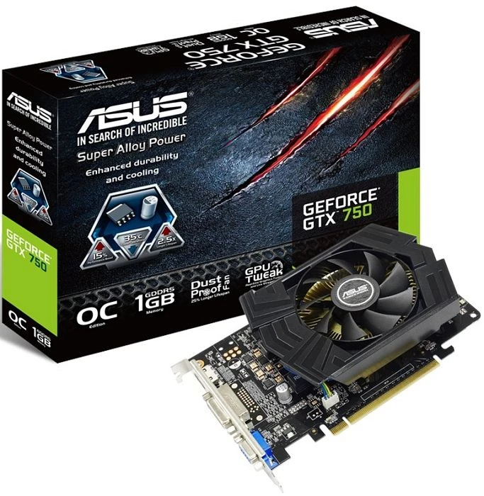 ASUS GeForce GTX 750 OC, GTX750-PHOC-1GD5, 1GB GDDR5, VGA, DVI, HDMI