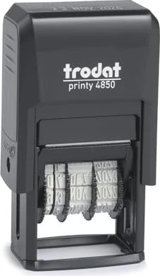 trodat printy-dater 4850/L7 Datumstempel mit Textplatte GEBUCHT, 23x12mm, Monat in Buchstaben, schwarz