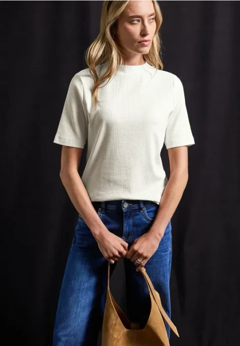 Street One Rippstruktur T-Shirt kurzarm off white (Damen)