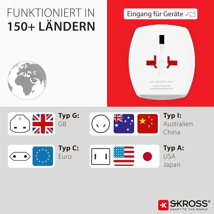 Skross World Travel Adapter MUV USB (4xA), 4x USB-A, weiß