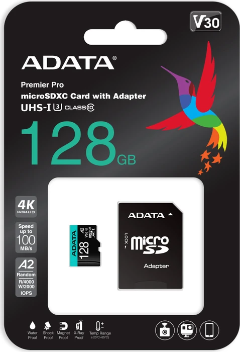 ADATA Premier Pro R100/W85 128GB Kit, UHS-I U3, A2, Class 10