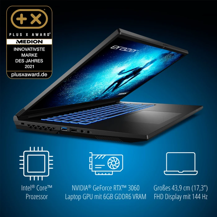 Medion Erazer Defender P20, Core i7-12700H, 16GB RAM, 1TB SSD, GeForce RTX 3060, DE