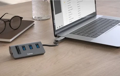 Hama USB-Hub mit Kartenleser, USB-A/USB-C 3.0 [Stecker]