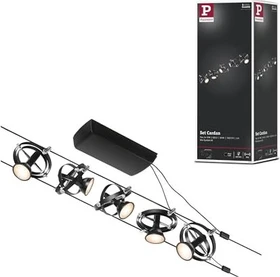 Paulmann CorDuo Cardan Basisset Seilsystem Spot GU5.3 schwarz matt, 5 Stück