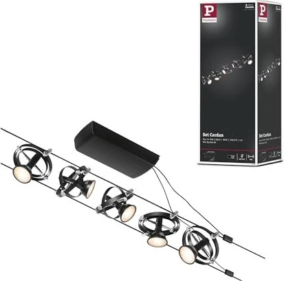Paulmann CorDuo Cardan Basisset Seilsystem Spot GU5.3 schwarz matt, 5 Stück