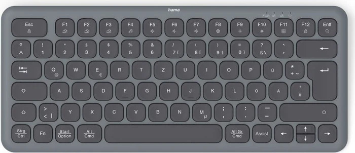 Hama WK-500 kompakte Multi-Device-Tastatur, dunkelgrau/schwarz, USB/Bluetooth, DE