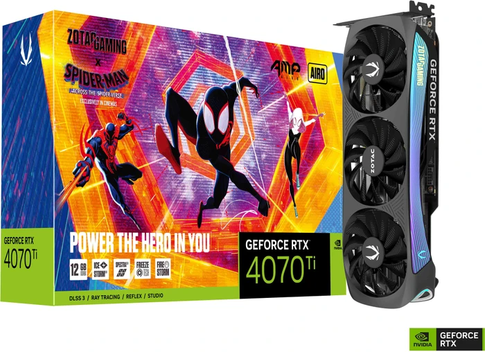 Zotac Gaming GeForce RTX 4070 Ti AMP AIRO SPIDER-MAN: Across the Spider-Verse Bundle, 12GB GDDR6X, HDMI, 3x DP