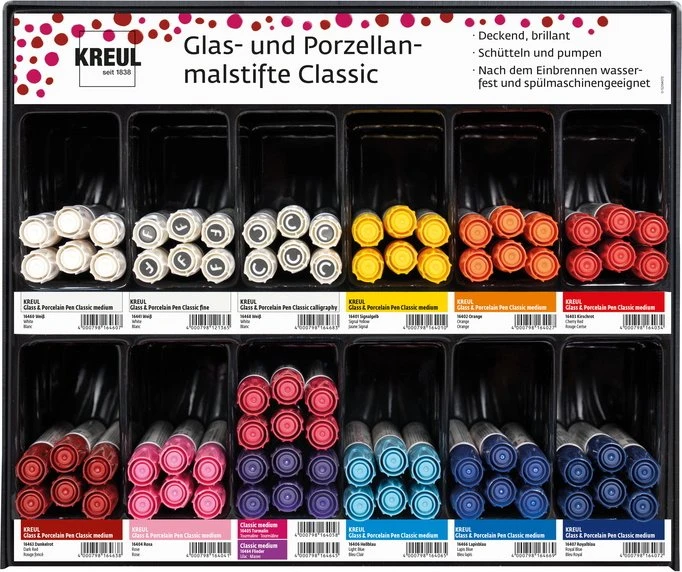 Kreul Glass & Porcelain Pen Glas- und Porzellanmalstift Classic, Metallic und Easy Warenpaket für 2 Module