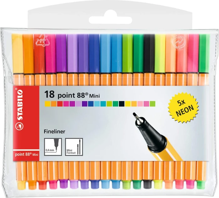 point 88 mini mit Neon sortiert, 18er-Set, Etui