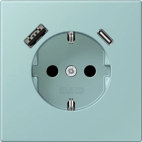 Jung Serie LS SCHUKO-Steckdose mit USB-Ladegerät Safety+, céruléen clair