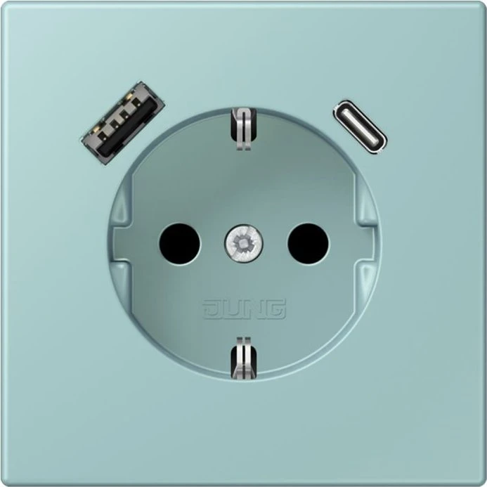Jung Serie LS SCHUKO-Steckdose mit USB-Ladegerät Safety+, céruléen clair