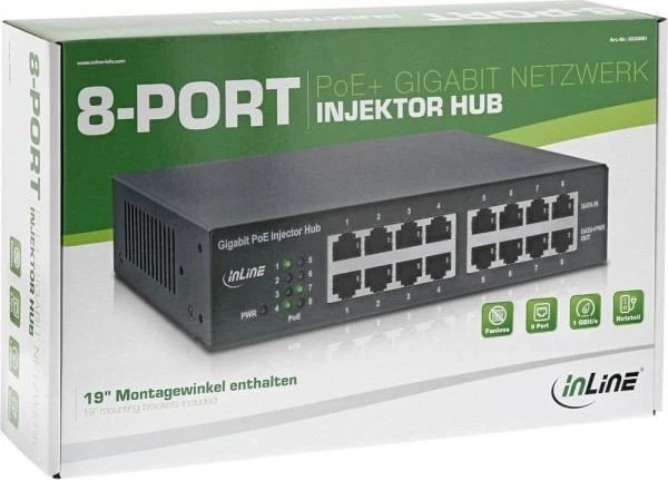 InLine Desktop Gigabit PoE-Injektor, 16x RJ-45, 120W PoE+