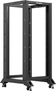 Lanberg Open Rack Series 19" Open Frame Rack 27HE, 4-Pfosten, mit Rollen, Flat Pack, tiefenverstellbar, 430-590mm, RAL 9004, 800mm tief