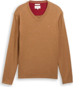 Tom Tailor Strickpullover mit V-Ausschnitt aus Baumwolle Strickpullover mid brown melange (Herren)