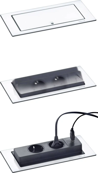 Schulte EVOLine BackFlip zum Einbau in Arbeitsplatten, 2-fach, 1x USB-A, 3m, weiß