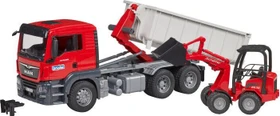Bruder Profi-Serie MAN TGS LKW mit Abrollcontainer und Schäffer Hoflader