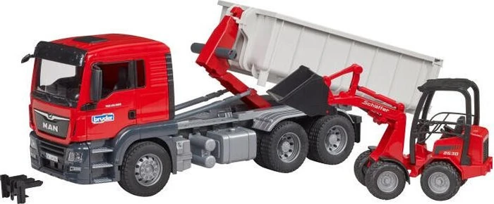 Bruder Profi-Serie MAN TGS LKW mit Abrollcontainer und Schäffer Hoflader