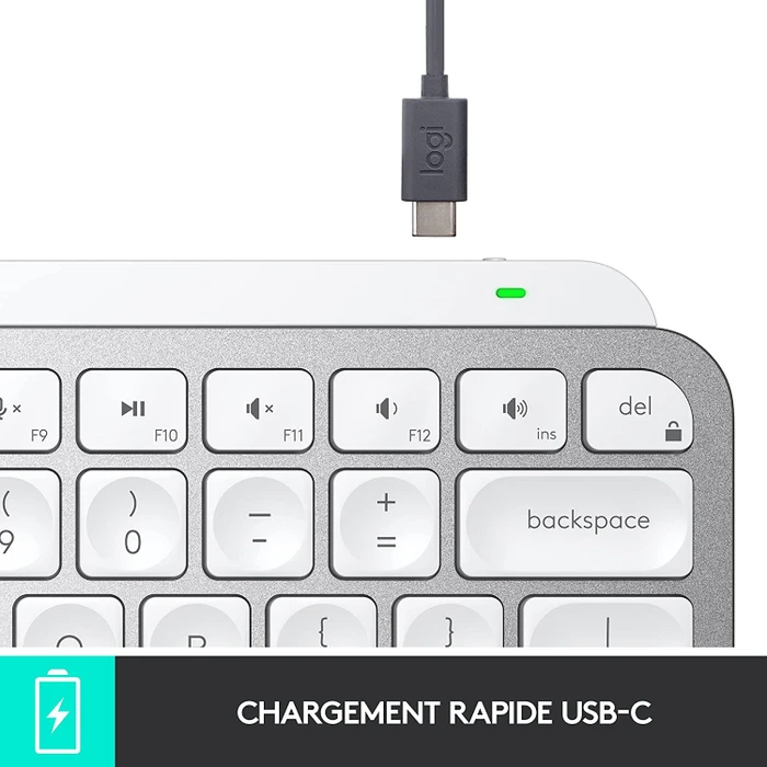 Logitech MX Keys Mini, LEDs weiß, Logi Bolt, Pale Gray, weiß/grau, USB/Bluetooth, FR