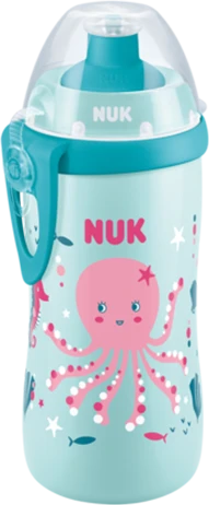 NUK Junior Cup Trinkflasche Chamäleon Effekt, 36+M, 300ml, oktopus rosa/türkis