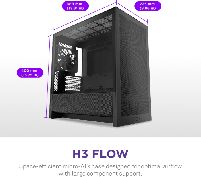 NZXT H3 Flow [2025] Black, schwarz, Glasfenster