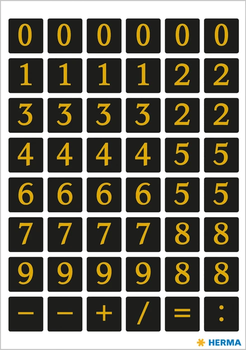 Herma Zahlenetiketten 0-9, 13x13mm, gold/schwarz, 2 Blatt (96 Etiketten)
