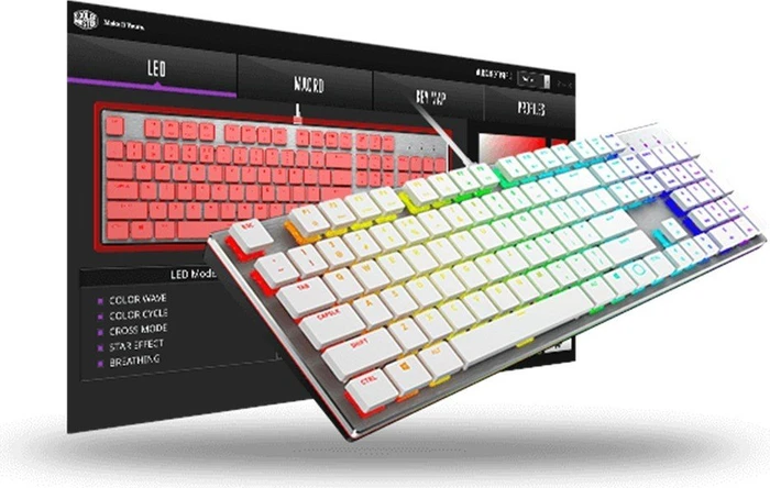 Cooler Master SK650, LEDs RGB, White Limited Edition, MX LOW PROFILE RGB RED, USB, DE