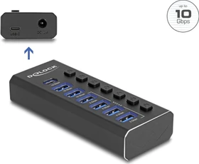DeLOCK 7 Port USB Hub mit Schalter und Beleuchtung, USB-C 3.1 [Buchse] (64326)