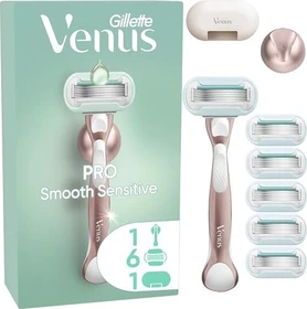 Gillette Venus Pro Smooth Sensitive Rasierer + 6 Wechselklingen + Duschhalterung + Schutzkappe