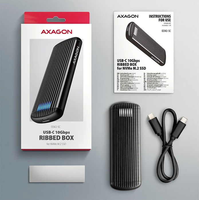 Axagon M.2 Festplattengehäuse, M.2 PCIe, Ribbed Box, USB-C 3.1