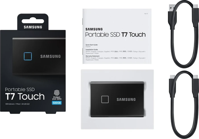 Samsung Portable SSD T7 Touch, Metallic Black, 1TB, USB-C 3.1