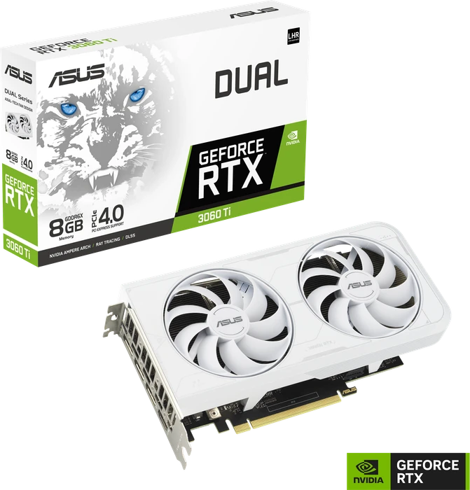 ASUS Dual GeForce RTX 3060 Ti White, DUAL-RTX3060TI-8GD6X-WHITE, 8GB GDDR6X, HDMI, 3x DP