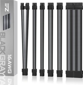 EZDIY-FAB Cable Extension Kit, 1x 24-Pin, 1x 4/8-Pin ATX, 2x 6-Pin PCIe, 16AWG, 2x 8-Pin PCIe, 16 AWG Nylon, grau/schwarz