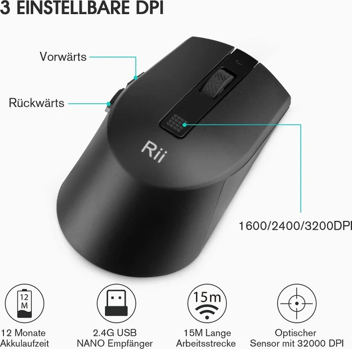 Riitek Rii RKM709 Wireless Keyboard and Mouse Combo, schwarz, USB, DE