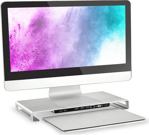 Digitus USB-C Docking Station 11-in-1 mit Aluminium Monitor Stand, silber